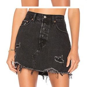 LEVIS: Black Distressed Mini Denim Skirt